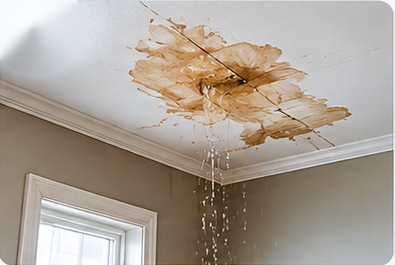 Water damage on a ceiling inside a home