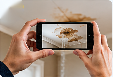 Homeowner taking photos of water damage for an insurance claim