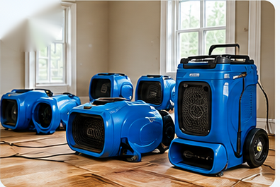 Water mitigation drying equipment inside a home